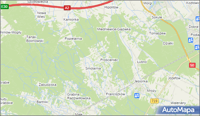 mapa Prościeniec, Prościeniec na mapie Targeo