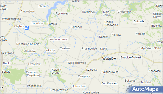 mapa Prusinowice gmina Waśniów, Prusinowice gmina Waśniów na mapie Targeo