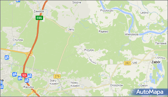 mapa Przytok gmina Zabór, Przytok gmina Zabór na mapie Targeo
