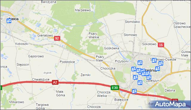 mapa Psary Małe gmina Września, Psary Małe gmina Września na mapie Targeo