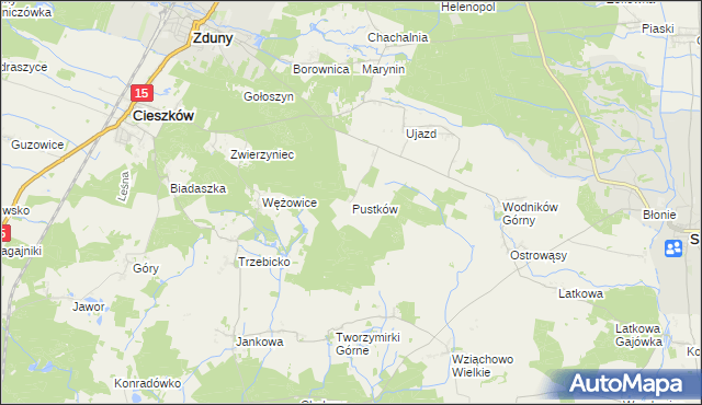 mapa Pustków gmina Cieszków, Pustków gmina Cieszków na mapie Targeo