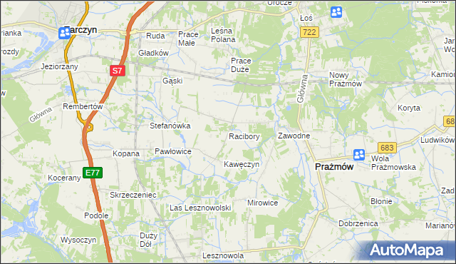 mapa Racibory gmina Tarczyn, Racibory gmina Tarczyn na mapie Targeo