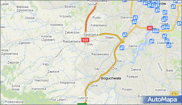 mapa Racławówka, Racławówka na mapie Targeo