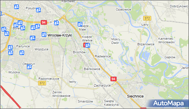 mapa Radwanice gmina Siechnice, Radwanice gmina Siechnice na mapie Targeo