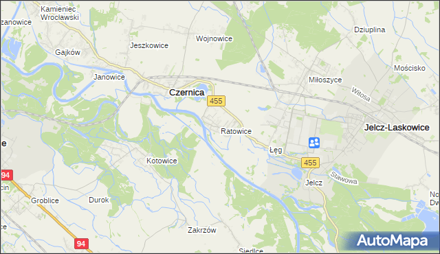 mapa Ratowice gmina Czernica, Ratowice gmina Czernica na mapie Targeo