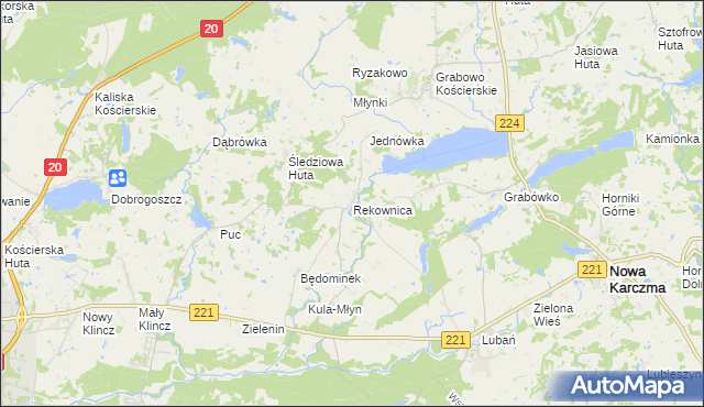 mapa Rekownica gmina Nowa Karczma, Rekownica gmina Nowa Karczma na mapie Targeo