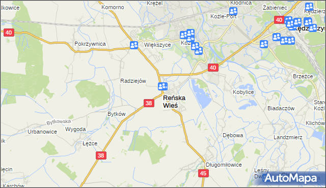 mapa Reńska Wieś powiat kędzierzyńsko-kozielski, Reńska Wieś powiat kędzierzyńsko-kozielski na mapie Targeo