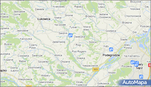 mapa Rogi gmina Podegrodzie, Rogi gmina Podegrodzie na mapie Targeo