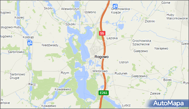 mapa Rogowo powiat żniński, Rogowo powiat żniński na mapie Targeo