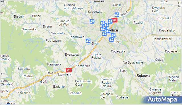mapa Ropica Polska, Ropica Polska na mapie Targeo