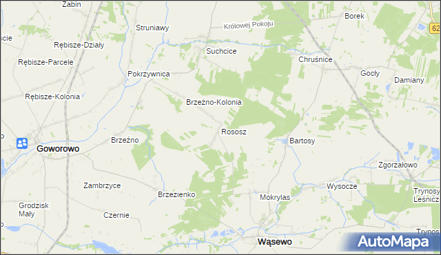 mapa Rososz gmina Wąsewo, Rososz gmina Wąsewo na mapie Targeo