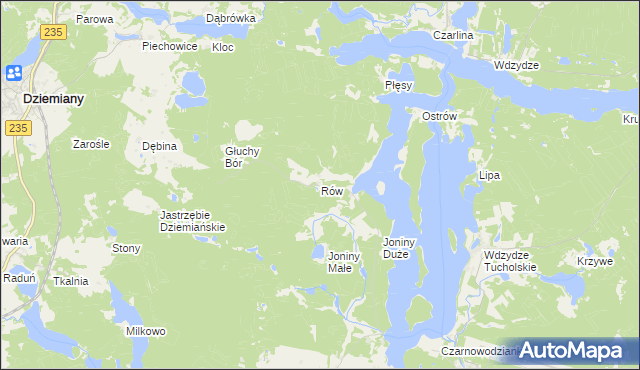 mapa Rów gmina Dziemiany, Rów gmina Dziemiany na mapie Targeo