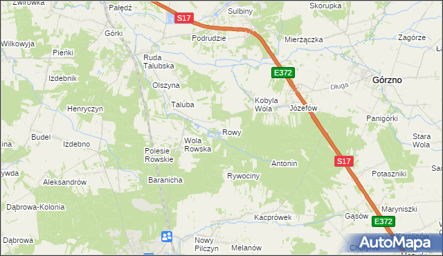 mapa Rowy gmina Łaskarzew, Rowy gmina Łaskarzew na mapie Targeo