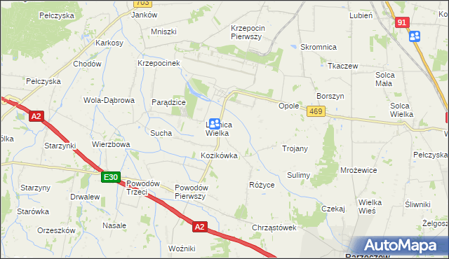 mapa Różyce Żmijowe, Różyce Żmijowe na mapie Targeo