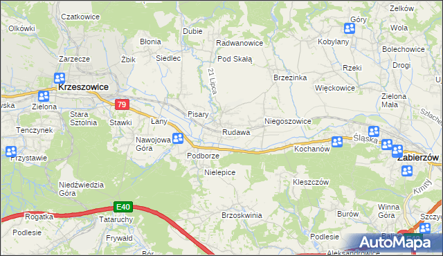 mapa Rudawa gmina Zabierzów, Rudawa gmina Zabierzów na mapie Targeo