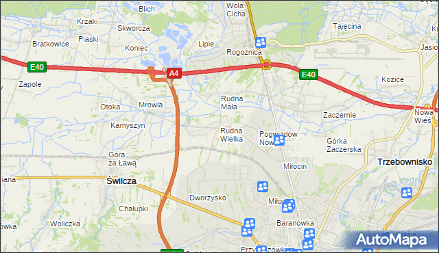 mapa Rudna Wielka gmina Świlcza, Rudna Wielka gmina Świlcza na mapie Targeo