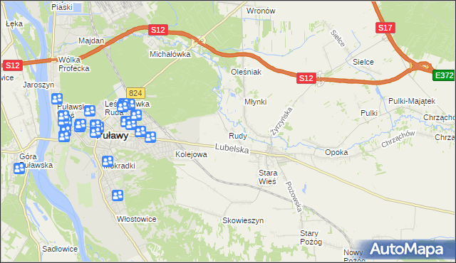 mapa Rudy gmina Końskowola, Rudy gmina Końskowola na mapie Targeo