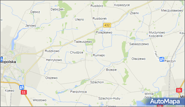 mapa Rumiejki gmina Środa Wielkopolska, Rumiejki gmina Środa Wielkopolska na mapie Targeo