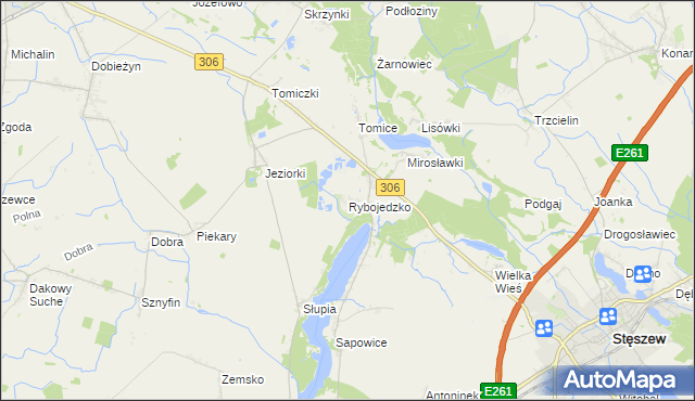 mapa Rybojedzko gmina Stęszew, Rybojedzko gmina Stęszew na mapie Targeo