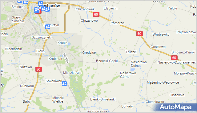 mapa Rzeczki gmina Ciechanów, Rzeczki gmina Ciechanów na mapie Targeo
