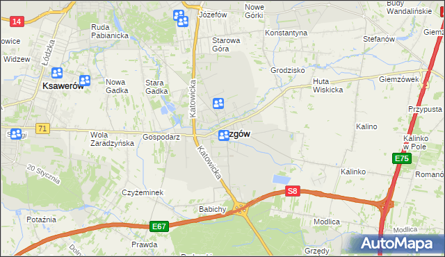 mapa Rzgów powiat łódzki wschodni, Rzgów powiat łódzki wschodni na mapie Targeo