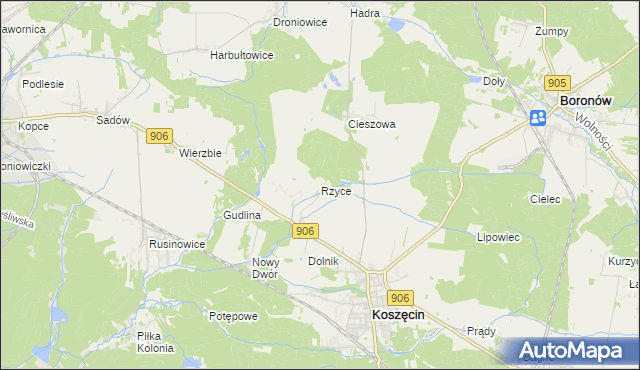 mapa Rzyce, Rzyce na mapie Targeo