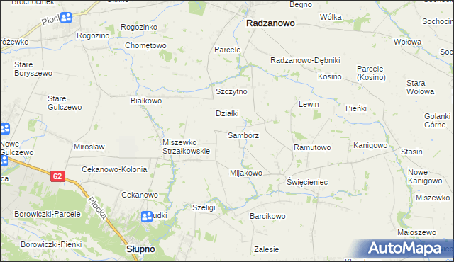 mapa Sambórz gmina Słupno, Sambórz gmina Słupno na mapie Targeo
