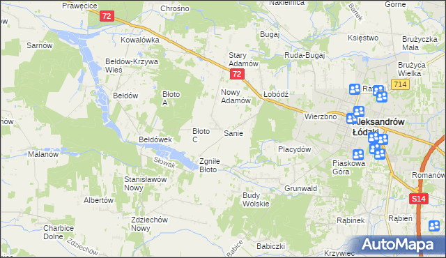 mapa Sanie gmina Aleksandrów Łódzki, Sanie gmina Aleksandrów Łódzki na mapie Targeo