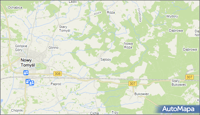 mapa Sątopy gmina Nowy Tomyśl, Sątopy gmina Nowy Tomyśl na mapie Targeo