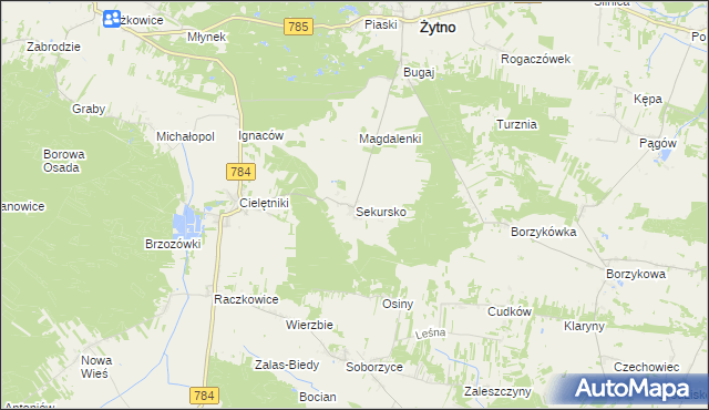 mapa Sekursko, Sekursko na mapie Targeo