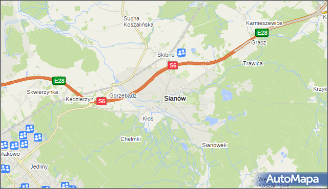 mapa Sianów, Sianów na mapie Targeo