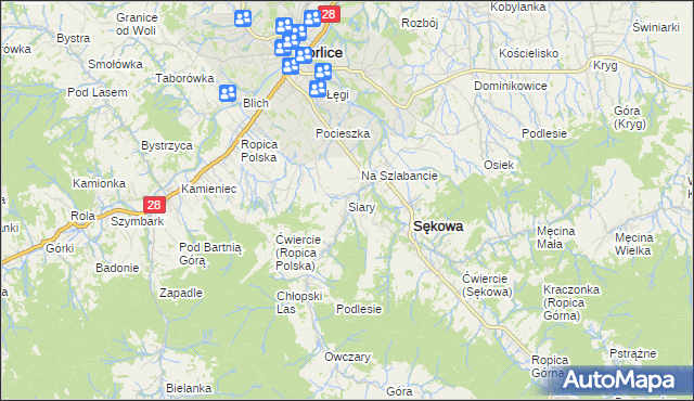 mapa Siary, Siary na mapie Targeo