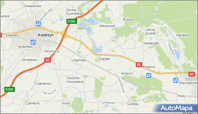 mapa Siedlec gmina Kostrzyn, Siedlec gmina Kostrzyn na mapie Targeo