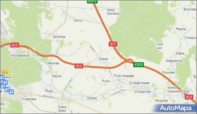 mapa Sielce gmina Końskowola, Sielce gmina Końskowola na mapie Targeo