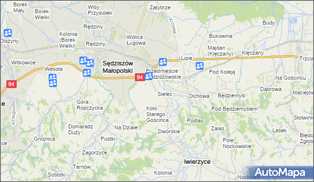 mapa Sielec gmina Iwierzyce, Sielec gmina Iwierzyce na mapie Targeo