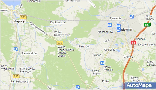 mapa Sieraków gmina Radzymin, Sieraków gmina Radzymin na mapie Targeo