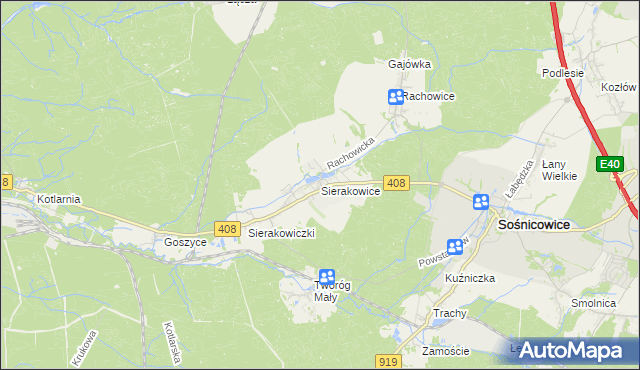 mapa Sierakowice gmina Sośnicowice, Sierakowice gmina Sośnicowice na mapie Targeo