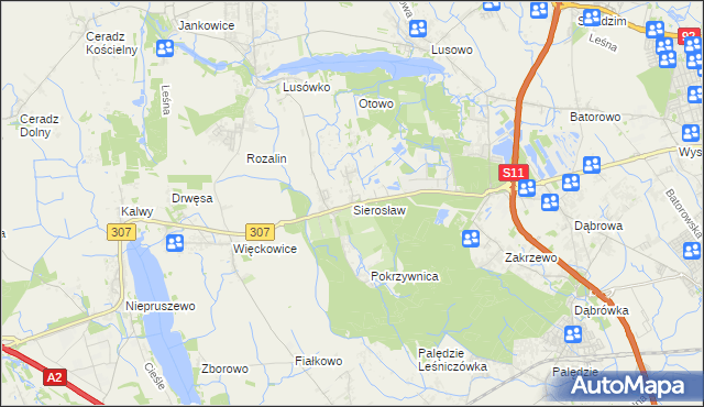 mapa Sierosław gmina Tarnowo Podgórne, Sierosław gmina Tarnowo Podgórne na mapie Targeo