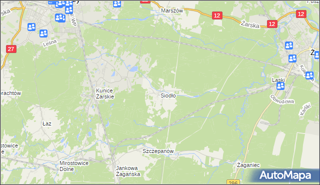 mapa Siodło gmina Żary, Siodło gmina Żary na mapie Targeo