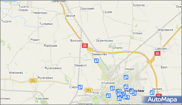 mapa Sławęcinek gmina Inowrocław, Sławęcinek gmina Inowrocław na mapie Targeo