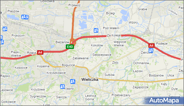 mapa Śledziejowice, Śledziejowice na mapie Targeo