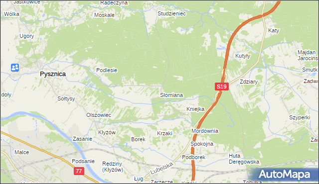 mapa Słomiana gmina Pysznica, Słomiana gmina Pysznica na mapie Targeo