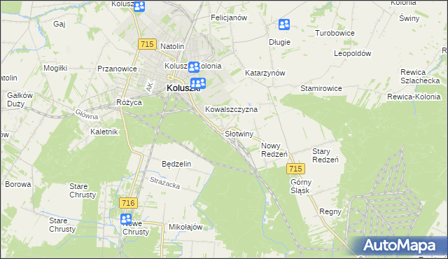 mapa Słotwiny gmina Koluszki, Słotwiny gmina Koluszki na mapie Targeo