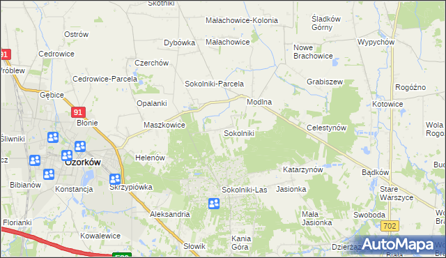 mapa Sokolniki gmina Ozorków, Sokolniki gmina Ozorków na mapie Targeo
