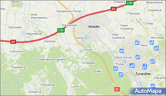 mapa Sokule gmina Wiskitki, Sokule gmina Wiskitki na mapie Targeo