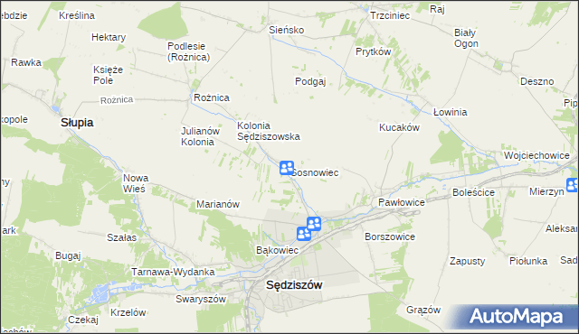 mapa Sosnowiec gmina Sędziszów, Sosnowiec gmina Sędziszów na mapie Targeo