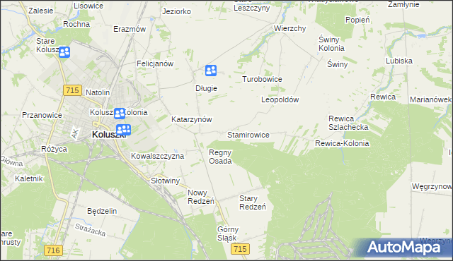 mapa Stamirowice gmina Koluszki, Stamirowice gmina Koluszki na mapie Targeo