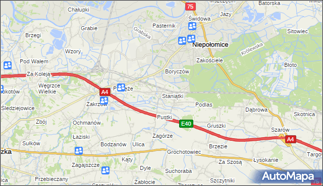 mapa Staniątki, Staniątki na mapie Targeo
