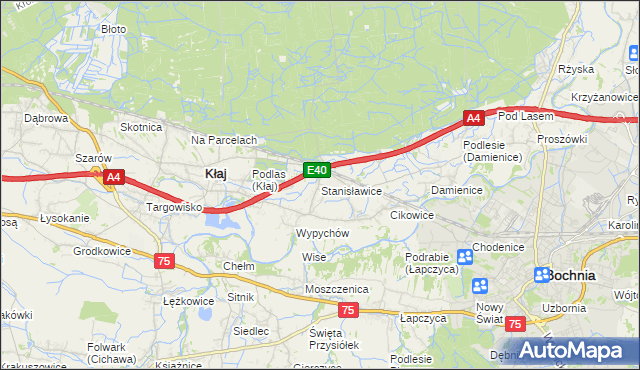 mapa Stanisławice gmina Bochnia, Stanisławice gmina Bochnia na mapie Targeo