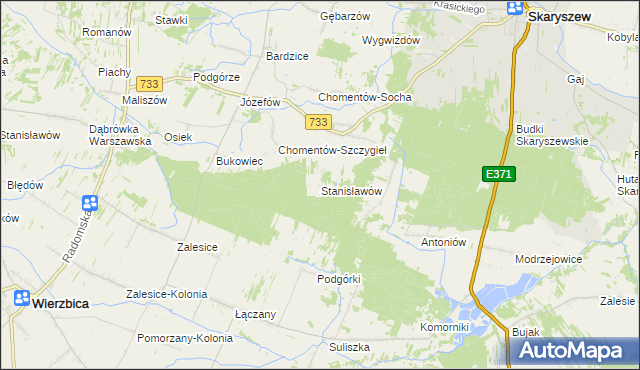 mapa Stanisławów gmina Skaryszew, Stanisławów gmina Skaryszew na mapie Targeo